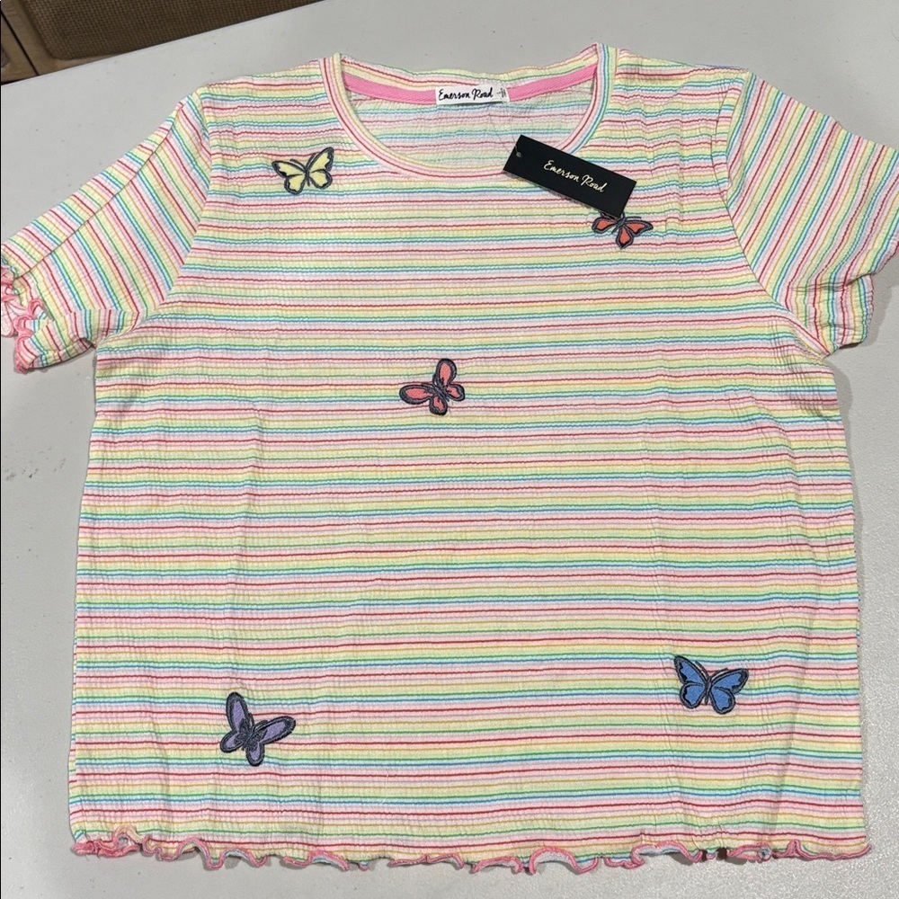 Emerson Rose - Stripe and Butterfly Tee and Short Pajama Set.  Size Large. NWT - Picture 8 of 16
